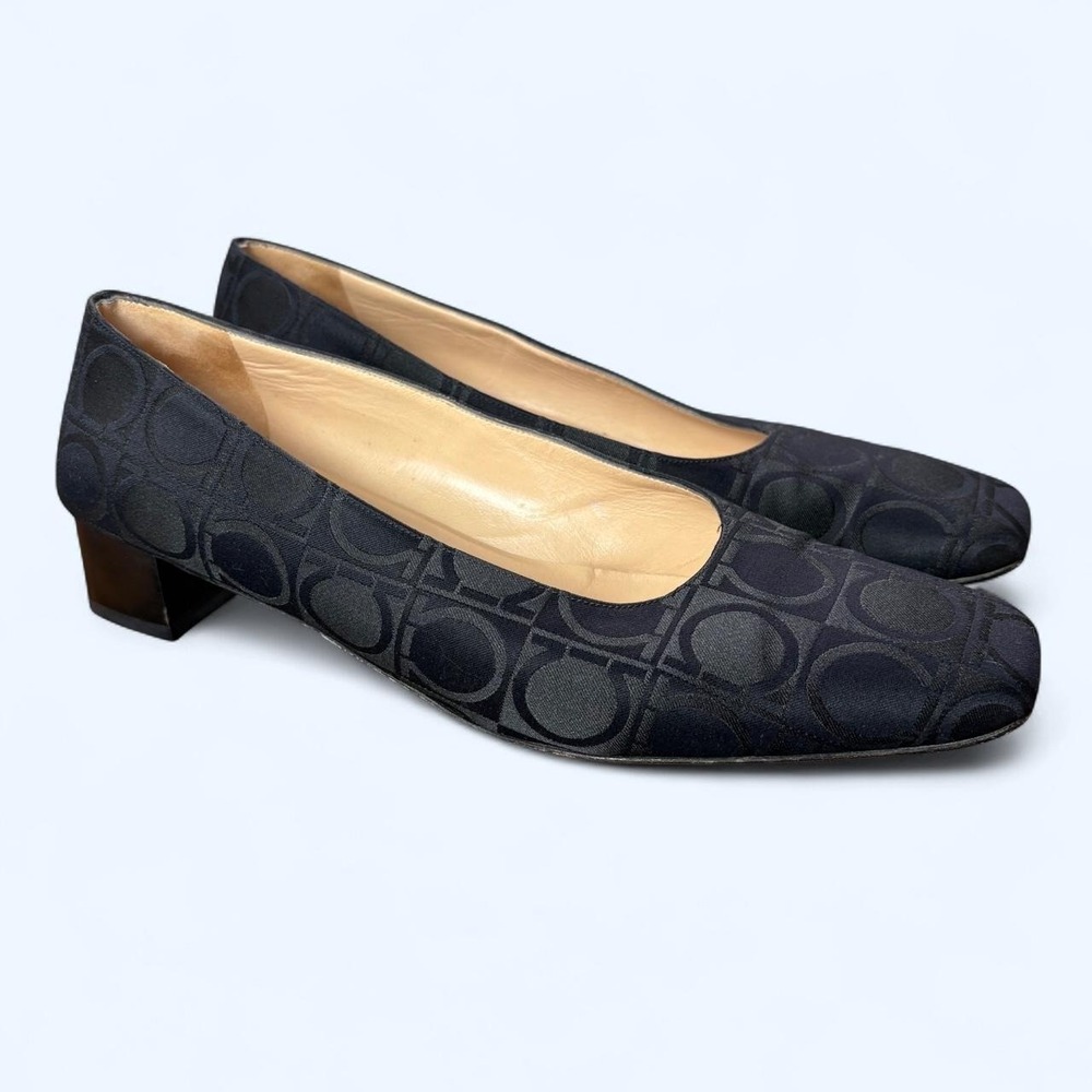 Salvatore Ferragamo Monogram Jacquard Mid Heel Pumps